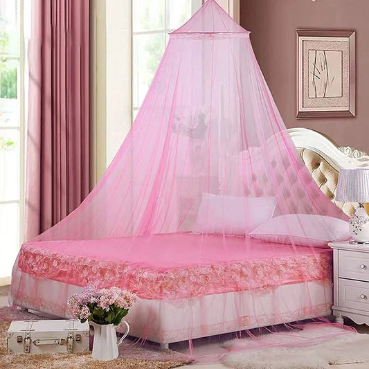 Polyester Hanging Mosquito Net for Double Bed - Plain Pink