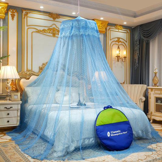 Luxury Mosquito Net, Ceiling Hanging Double Bed-Blue