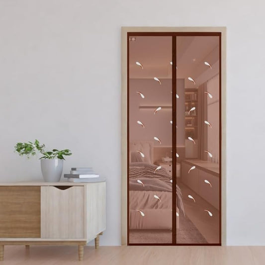 Mosquito Net for Door Feather Style Magnetic Curtain- Brown