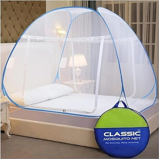 Mosquito Net for Double Bed/King Size with Mobile Pocket(200x200x145cms)- Blue