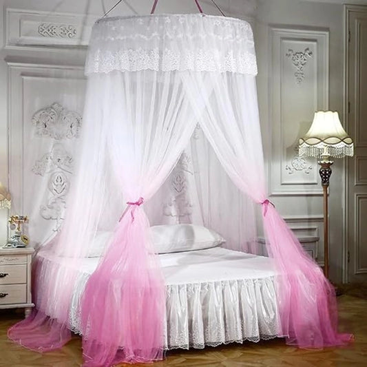 Classic Mosquito Net for Double Bed|Super King Size 2 in 1 Coloured Machardani-Pink