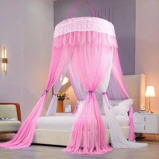 Mosquito Net for Bed King Size | Polyester Double Layer Royal Machardani- Pink