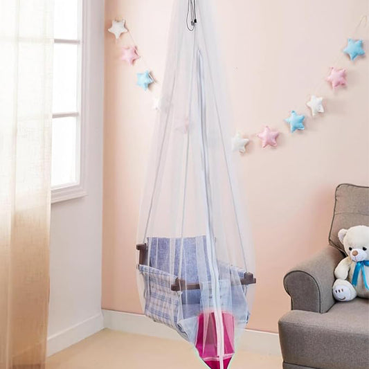 Jhula Mosquito Net for 0-3 Year Baby, Baby Cradle Swing with Side Zip Opening - Pink