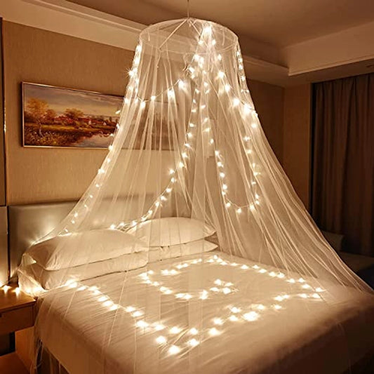 Mosquito Net for Hanging|10 Meter LED Light | King Size Machardani- Plain White