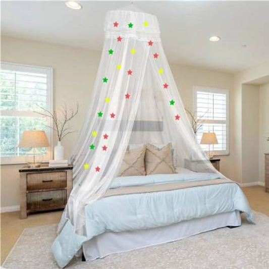 Mosquito Net for King Size Double Bed with 30 Stars - White Plain