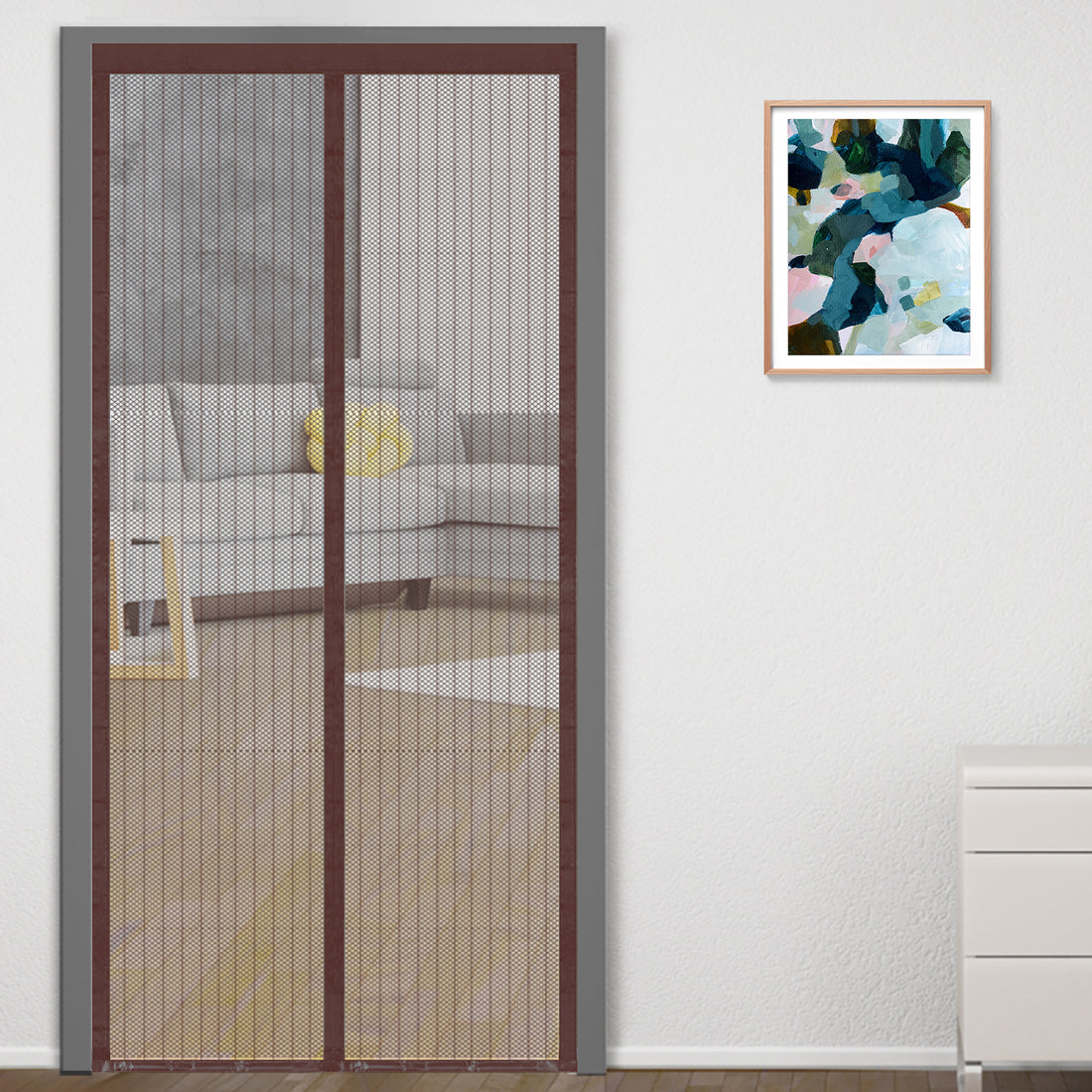 Brown Polyester Magnetic Mosquito Net for Door