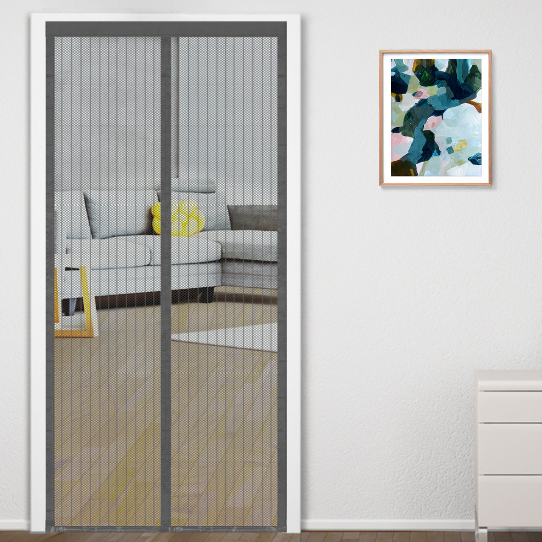 Grey Polyester Magnetic Mosquito Net for Door