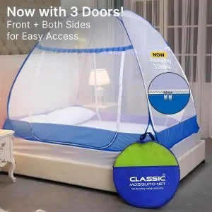 Premium Mosquito Net for Double Bed King Size with 3 Doors (200 x 200 x 145 cm)