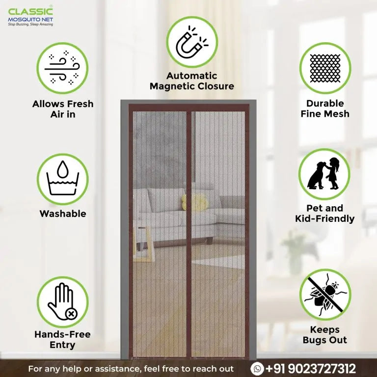 Brown Polyester Magnetic Mosquito Net for Door