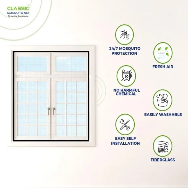 Brown 120 GSM Fiberglass Window Mosquito Net with Hook Tape