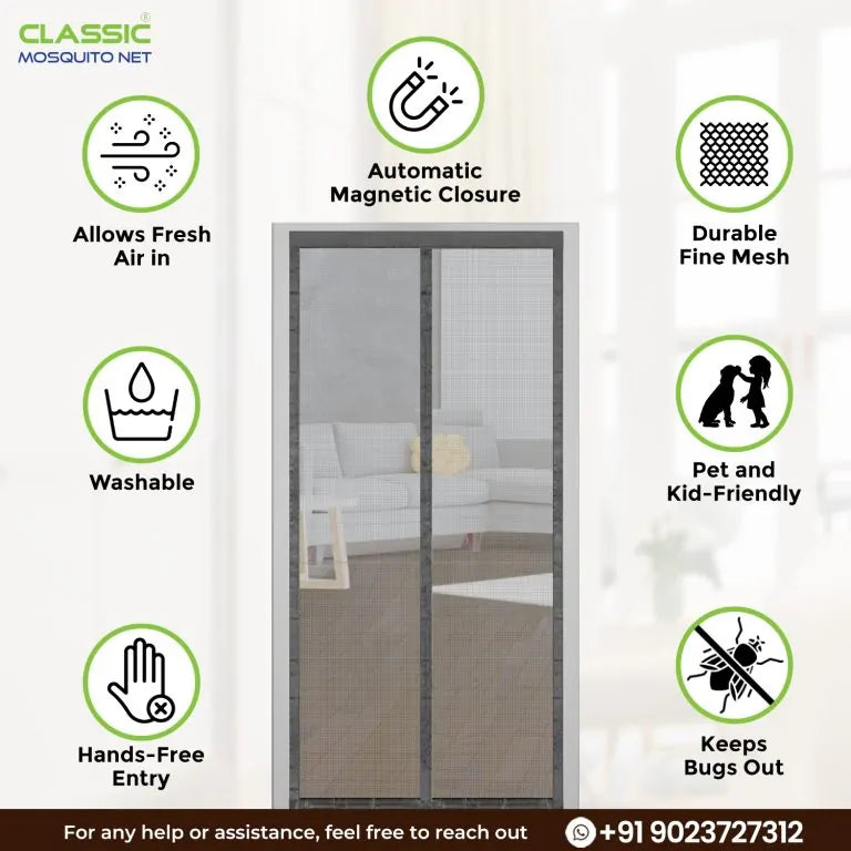Grey Fiberglass Magnetic Mosquito Net for Door