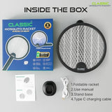 Mosquito Killer Racket, Mosquito Bat Electric with UV Light | 3500V Electric Fly Swatter, 1200mAh Rechargeable Battery, 2-in-1 Mosquito Killer Lamp for Home, Foldable Body, Black