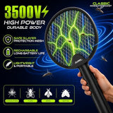 Mosquito Killer Racket, Mosquito Bat Electric with UV Light | 3500V Electric Fly Swatter, 1200mAh Rechargeable Battery, 2-in-1 Mosquito Killer Lamp for Home, Foldable Body, Black