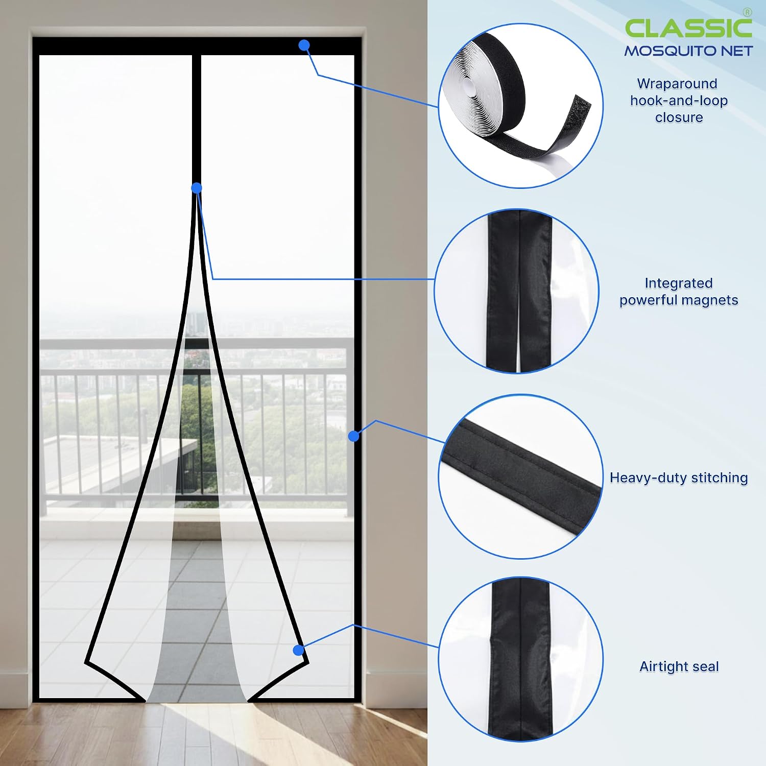AC Curtain Magnetic by Classic Mosquito Net|Thermal Insulated Screen|Translucent Transparent Design|Insect,Pest,Pollen&Pollution Control|Privacy&Dust Shield for Door&Home,Energy Saving