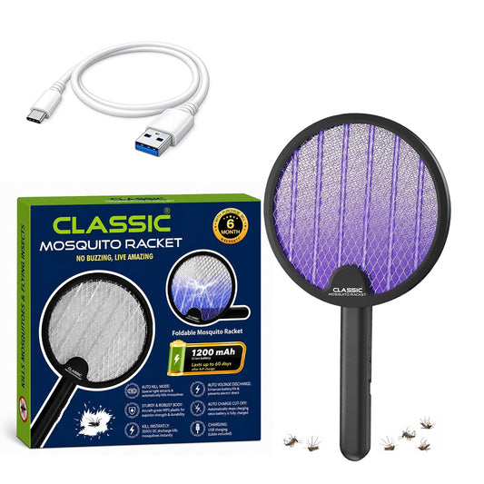 Mosquito Killer Racket, Mosquito Bat Electric with UV Light | 3500V Electric Fly Swatter, 1200mAh Rechargeable Battery, 2-in-1 Mosquito Killer Lamp for Home, Foldable Body, Black