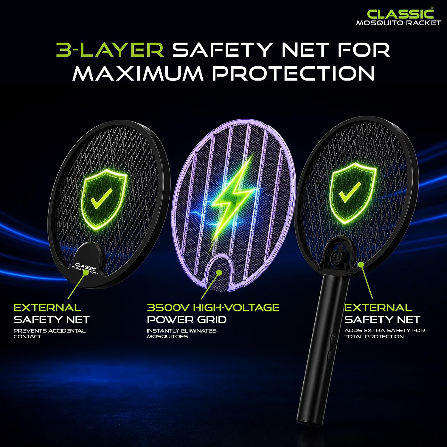 Mosquito Killer Racket, Mosquito Bat Electric with UV Light | 3500V Electric Fly Swatter, 1200mAh Rechargeable Battery, 2-in-1 Mosquito Killer Lamp for Home, Foldable Body, Black