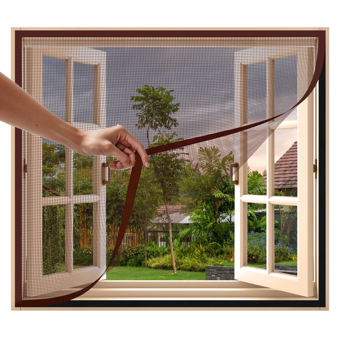 Brown 120 GSM Fiberglass Window Mosquito Net with Hook Tape