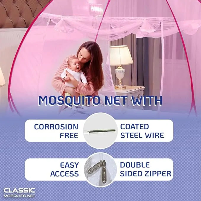 Mosquito Net for Double Bed/Queen Size(200x170x140cms)- Pink