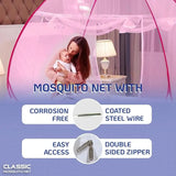 Mosquito Net for Double Bed/Queen Size(200x170x140cms)- Pink