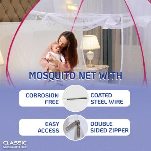 Mosquito Net for Double Bed/King Size(200x200x145cms)- Pink