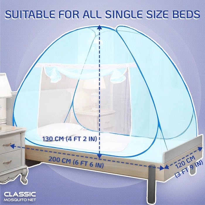 Mosquito Net for Single Bed(200x120x130cms)- Full Blue