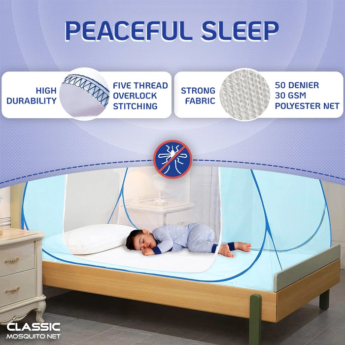 Mosquito Net for Single Bed(200x120x130cms)- Full Blue