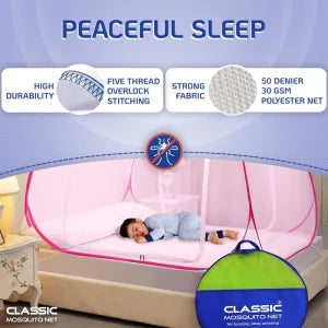 Mosquito Net for Double Bed/Queen Size(200x170x140cms)-Full Pink