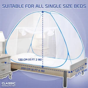 Mosquito Net for Single Bed(200x120x130cms)- Blue