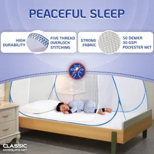 Mosquito Net for Single Bed(200x120x130cms)- Blue