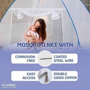 Mosquito Net for Single Bed(200x120x130cms)- Blue