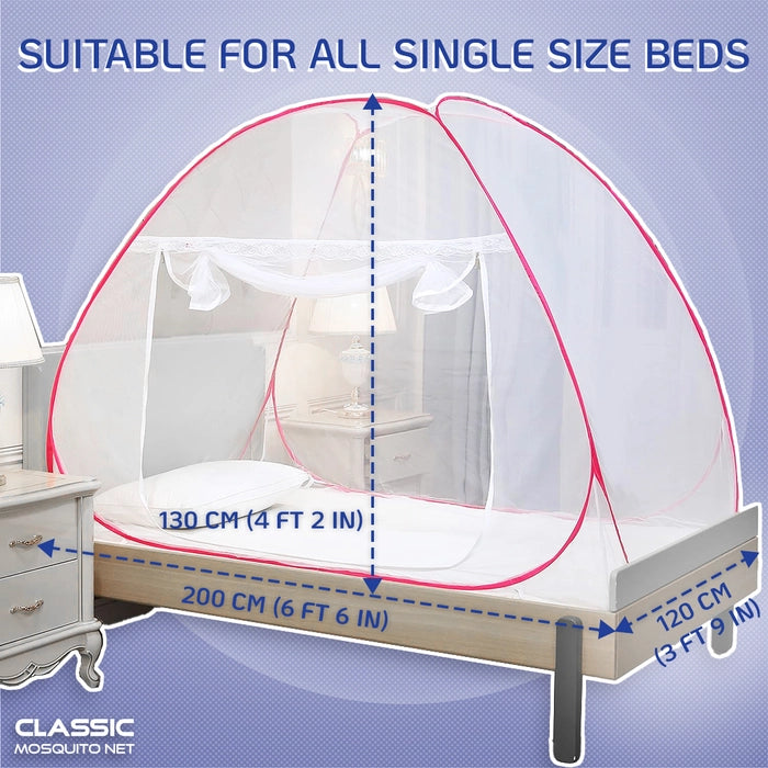 Mosquito Net for Single Bed(200x120x130cms)- Pink