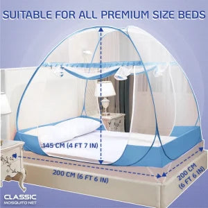 Premium Mosquito Net for Double Bed/King Size(200x200x145cms)- Blue