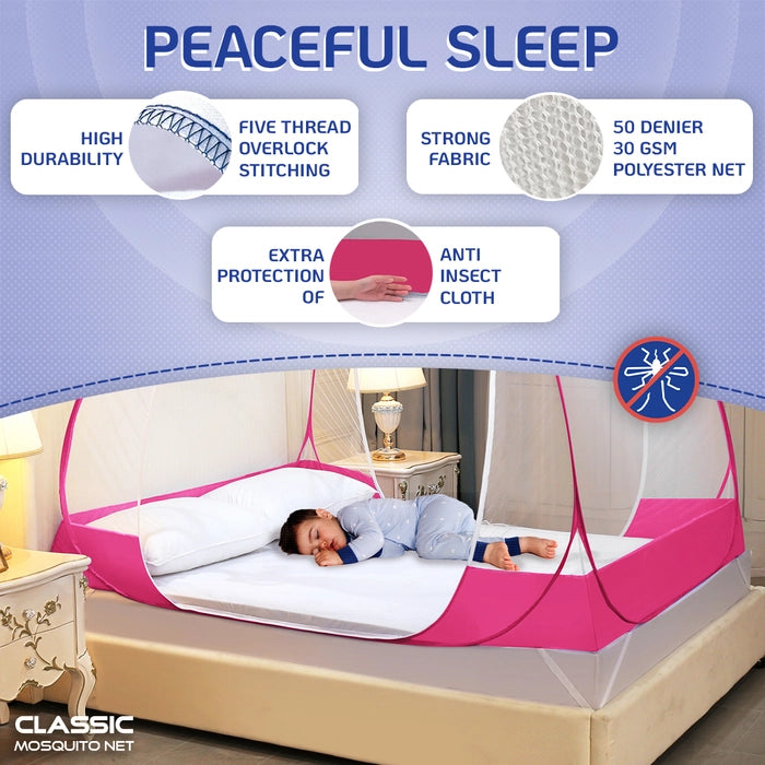 Premium Mosquito Net for Double Bed/King Size(200x200x145cms)- Pink