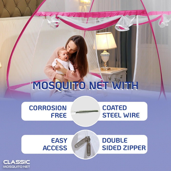 Premium Mosquito Net for Double Bed/King Size(200x200x145cms)- Pink