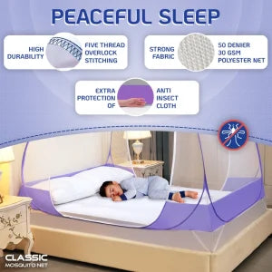 Premium Mosquito Net for Double Bed/King Size(200x200x145cms)- Purple