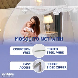 Premium Mosquito Net for Double Bed/King Size(200x200x145cms)- White