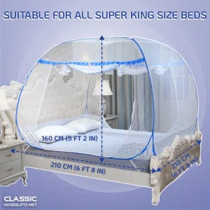 Supreme King Size Mosquito Net with 3 Zipper Doors and Mobile Pocket