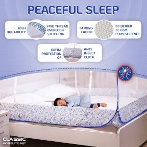 Supreme King Size Mosquito Net with 3 Zipper Doors and Mobile Pocket