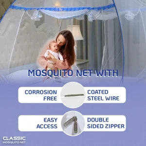 Supreme King Size Mosquito Net with 3 Zipper Doors and Mobile Pocket