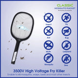 Classic Mosquito Racket Rechargeable Insect Killer Bat with UV Light, LED Light- Black