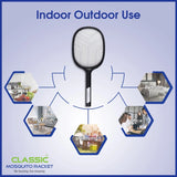 Classic Mosquito Racket Rechargeable Insect Killer Bat with UV Light, LED Light- Black