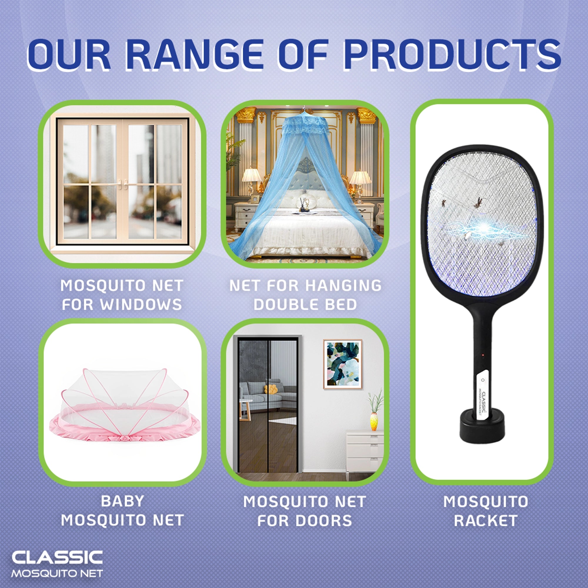 Mosquito Net for Double Bed/King Size(200x200x145cms)- Green