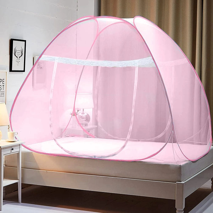 Evafly Mosquito Net for Single Bed(200x120x130cms)- Full Pink