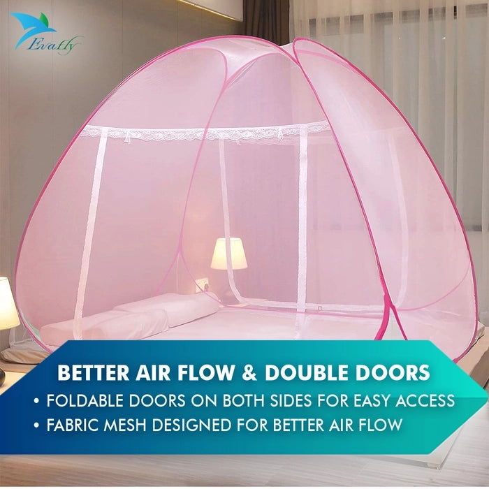 Evafly Mosquito Net for Single Bed(200x120x130cms)- Full Pink
