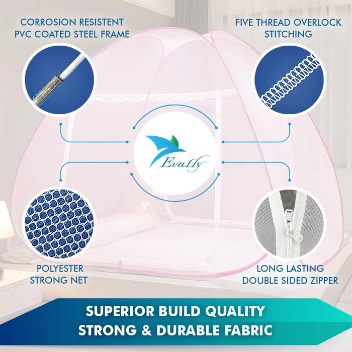 Evafly Mosquito Net for Single Bed(200x120x130cms)- Full Pink