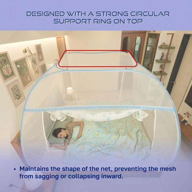 Supreme Plus King Size Mosquito Net with Stabilising Ring and 3 Zipper Doors