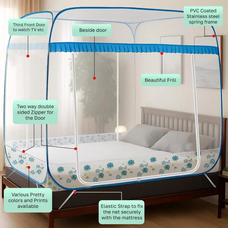 Supreme Plus King Size Mosquito Net with Stabilising Ring and 3 Zipper Doors