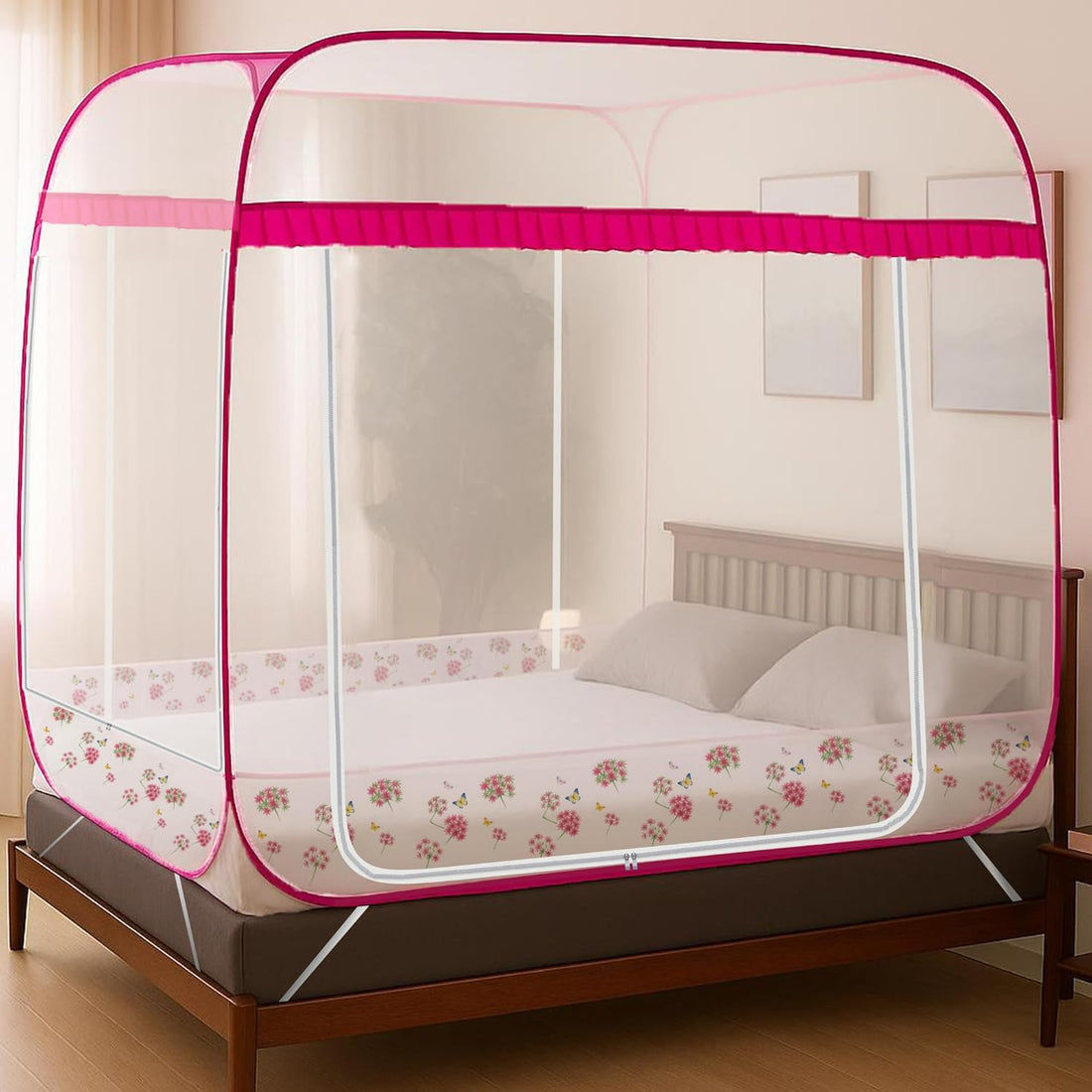 Supreme Plus King Size Mosquito Net with Stabilising Ring and 3 Zipper Doors