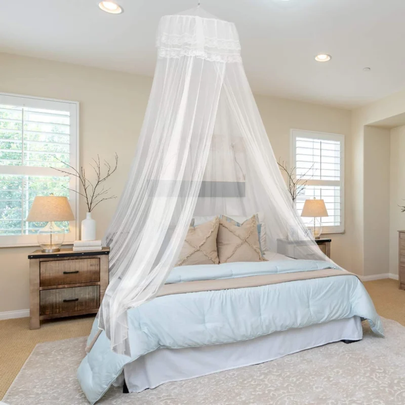 Classic Mosquito Net Polyester Hanging Mosquito Net for Double Bed - White Plain - Image 4