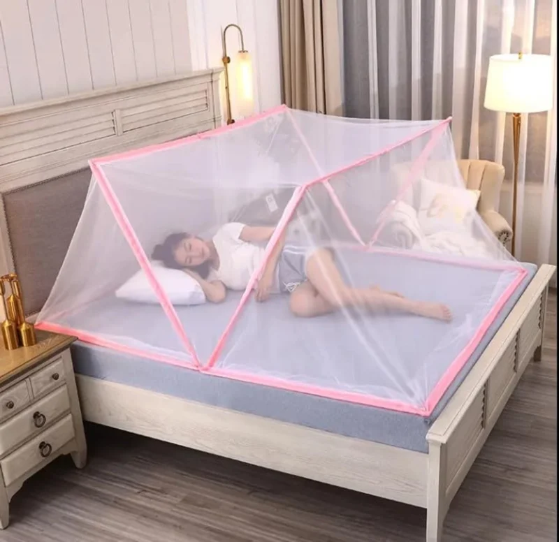 Classic Mosquito Net for Single Bed | 5G Foldable Machardani | Polyester Strong 30GSM mesh | Fiberglass Rod - Pink - 200cm(6FT 6IN) x100cm(3FT 3IN) x80cm(2FT 7IN)